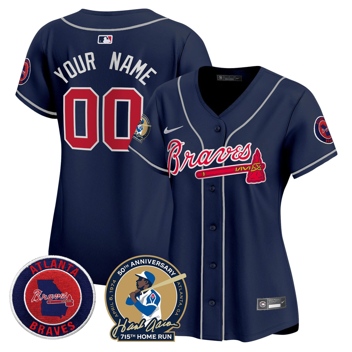 Atlanta Braves Hank Aaron 715th Home Run Patch Vapor Premier Limited Custom Jersey - All Stitched