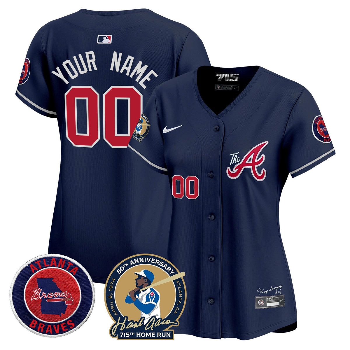 Atlanta Braves Hank Aaron 715th Home Run Patch Vapor Premier Limited Custom Jersey V2 - All Stitched