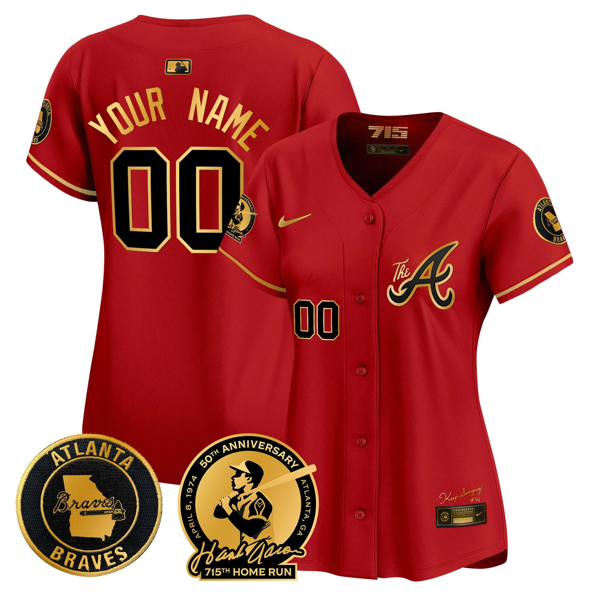 Atlanta Braves Hank Aaron 715th Home Run Patch Vapor Premier Limited Custom Jersey V2 - All Stitched