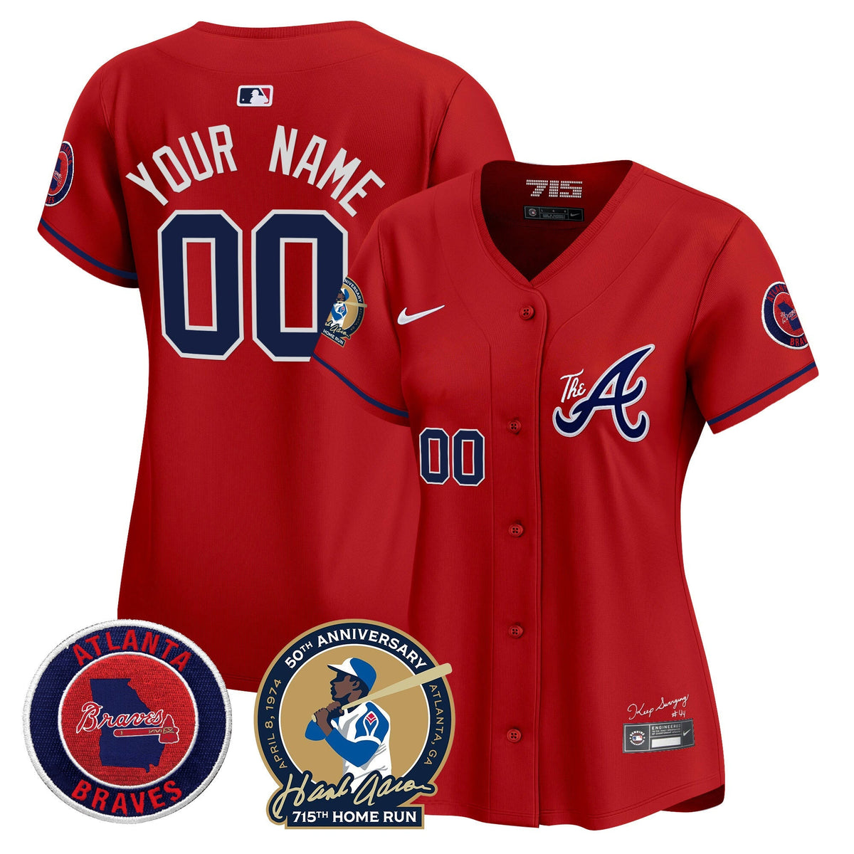 Atlanta Braves Hank Aaron 715th Home Run Patch Vapor Premier Limited Custom Jersey V2 - All Stitched