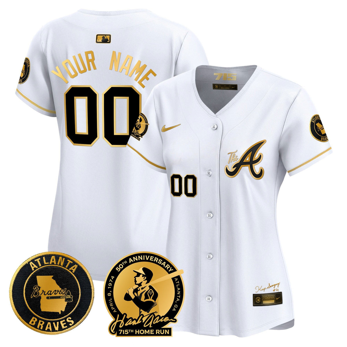 Atlanta Braves Hank Aaron 715th Home Run Patch Vapor Premier Limited Custom Jersey V2 - All Stitched