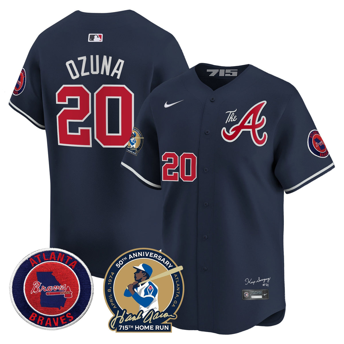 Atlanta Braves Hank Aaron 715th Home Run Patch Vapor Premier Limited Jersey V2 - All Stitched