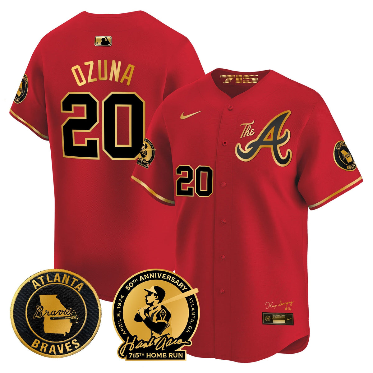 Atlanta Braves Hank Aaron 715th Home Run Patch Vapor Premier Limited Jersey V2 - All Stitched