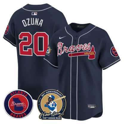 Men's Atlanta Braves Hank Aaron 715th Home Run Patch Vapor Premier Limited Jersey - All Stitched
