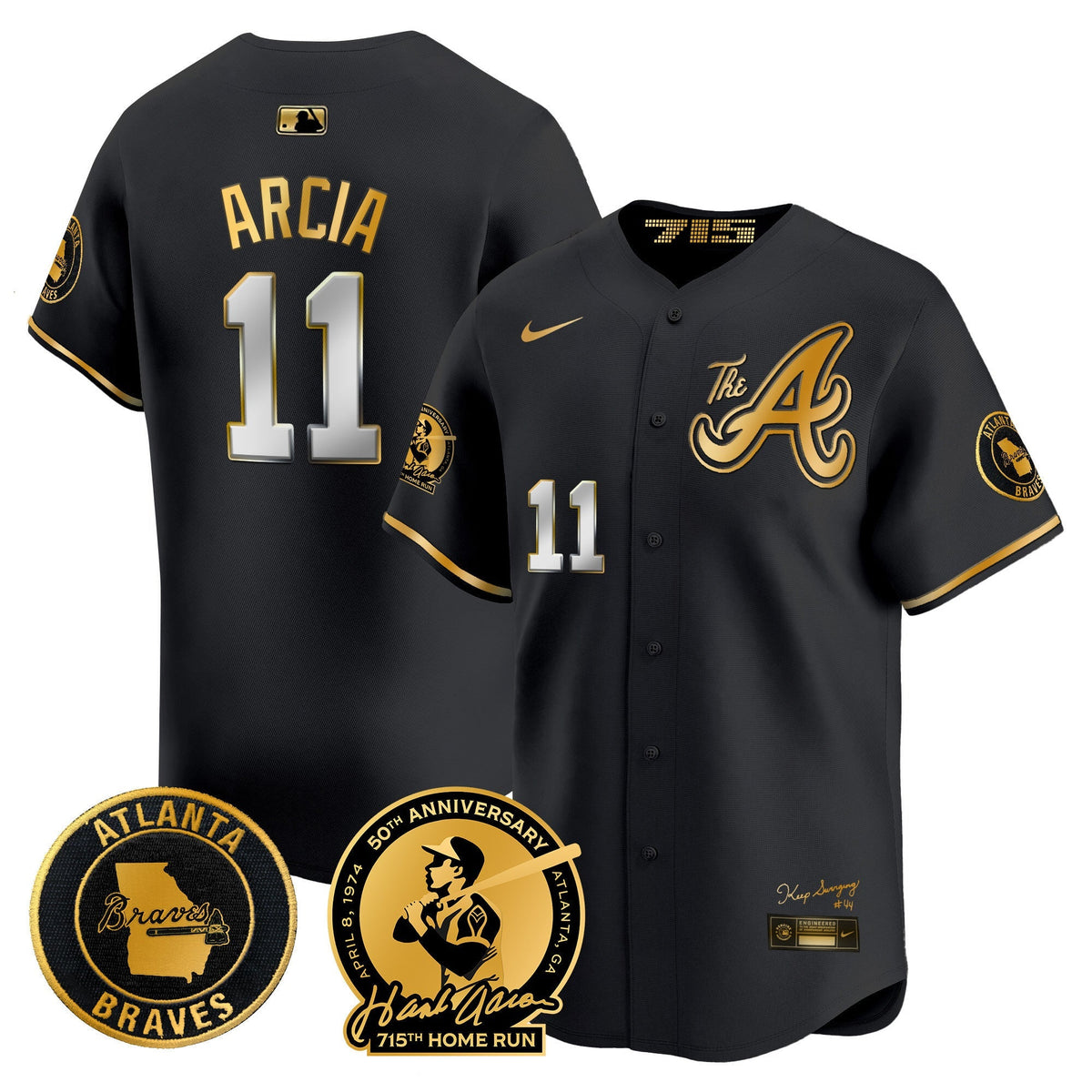 Atlanta Braves Hank Aaron 715th Home Run Patch Vapor Premier Limited Jersey V2 - All Stitched