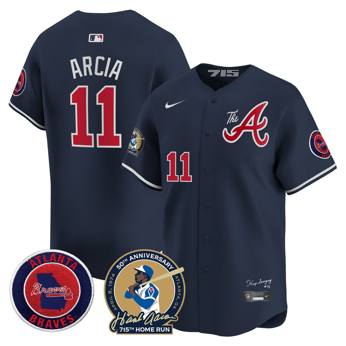 Atlanta Braves Hank Aaron 715th Home Run Patch Vapor Premier Limited Jersey V2 - All Stitched
