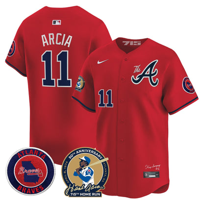 Atlanta Braves Hank Aaron 715th Home Run Patch Vapor Premier Limited Jersey V2 - All Stitched