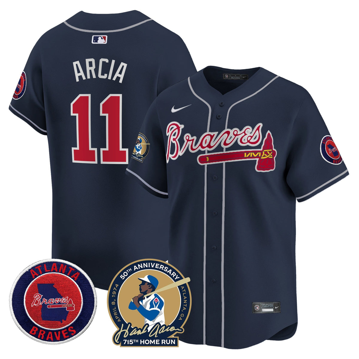 Men's Atlanta Braves Hank Aaron 715th Home Run Patch Vapor Premier Limited Jersey - All Stitched