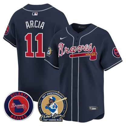 Men's Atlanta Braves Hank Aaron 715th Home Run Patch Vapor Premier Limited Jersey - All Stitched