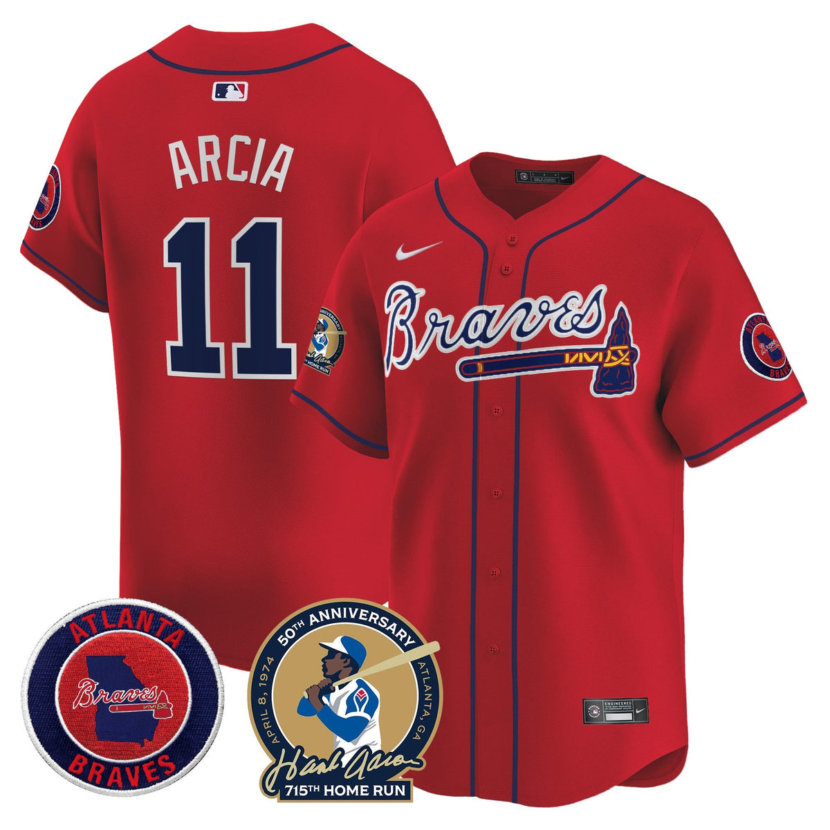 Men's Atlanta Braves Hank Aaron 715th Home Run Patch Vapor Premier Limited Jersey - All Stitched