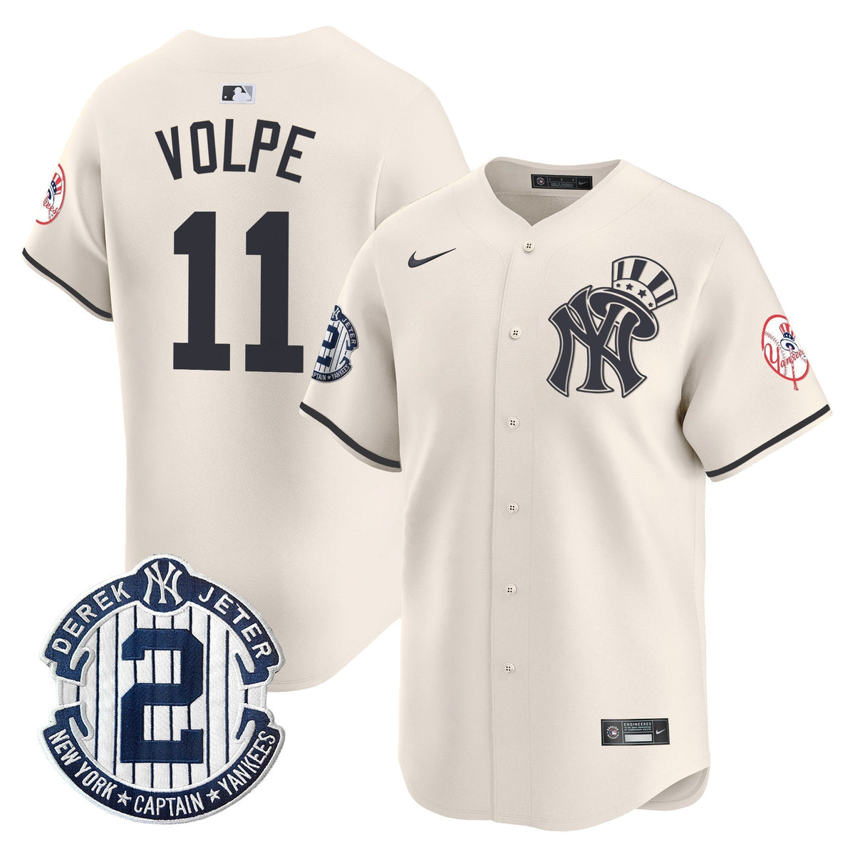 Men's New York Yankees Derek Jeter Patch Vapor Premier Limited Jersey V2 - All Stitched