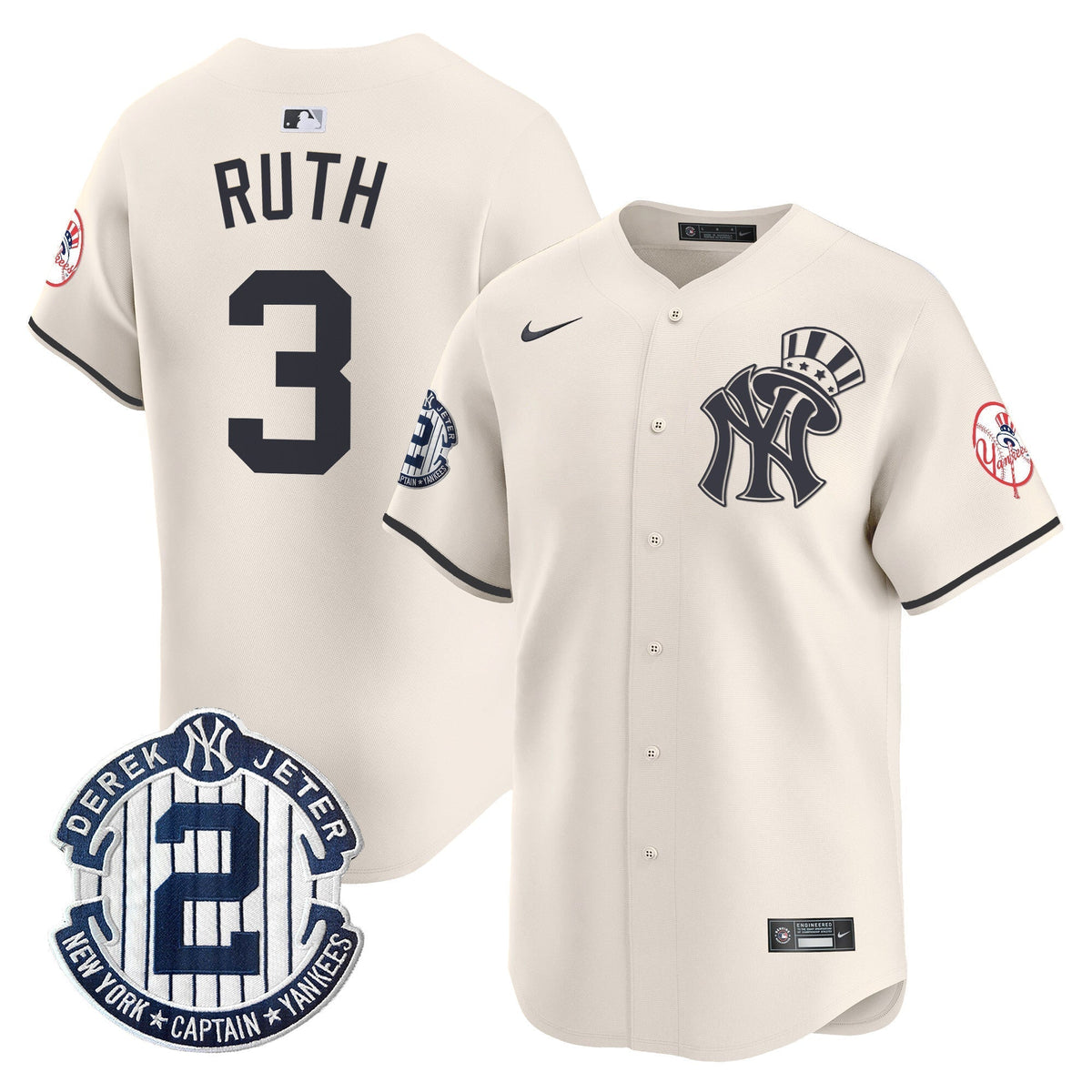 Men's New York Yankees Derek Jeter Patch Vapor Premier Limited Jersey V2 - All Stitched