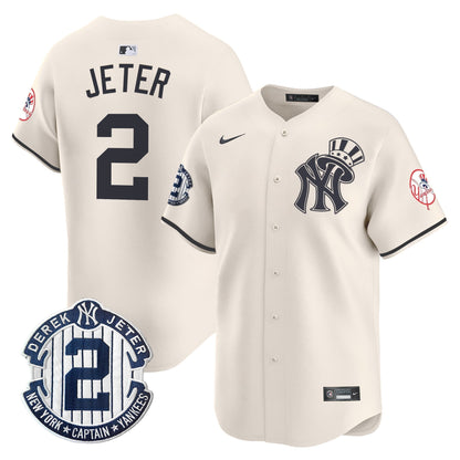 Men's New York Yankees Derek Jeter Patch Vapor Premier Limited Jersey V2 - All Stitched