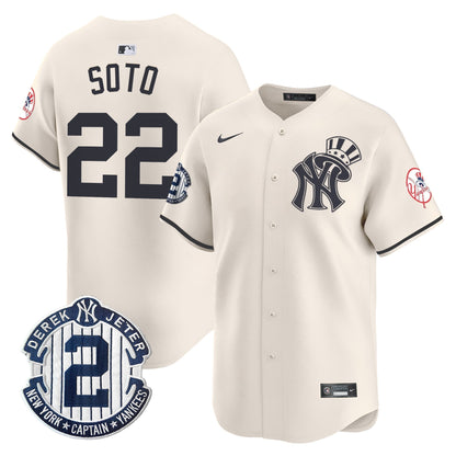 Men's New York Yankees Derek Jeter Patch Vapor Premier Limited Jersey V2 - All Stitched