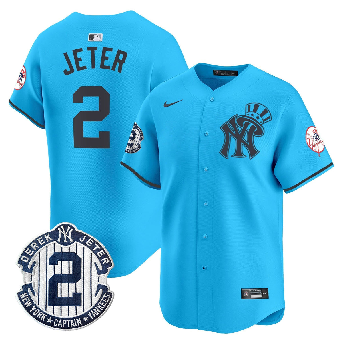Men's New York Yankees Derek Jeter Patch Vapor Premier Limited Jersey V2 - All Stitched