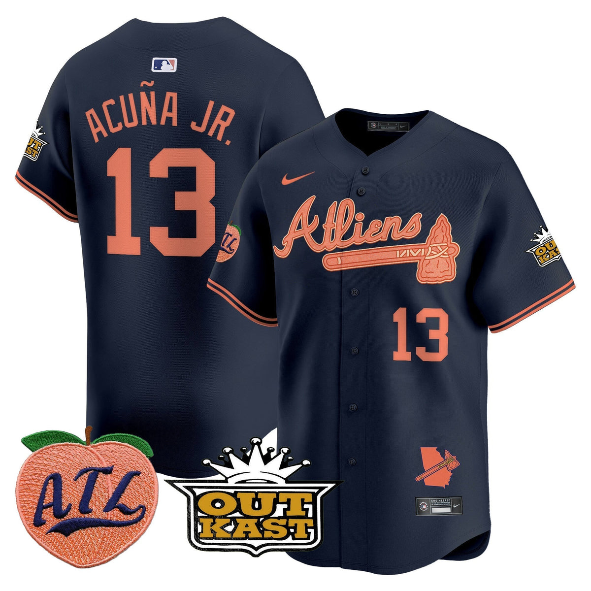 Men's Atlanta Braves Atliens & Peach Vapor Premier Limited Jersey - All Stitched