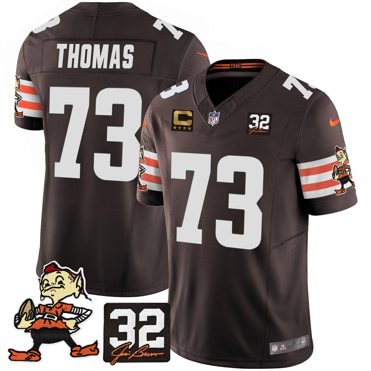 Men's Browns #32 Jim Brown Memorial Patch Vapor Limited Jersey V2 - All Stitched