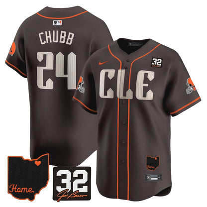 Men's Browns #32 Jim Brown Memorial & Home Patch Vapor Premier Limited Jersey - All Stitched