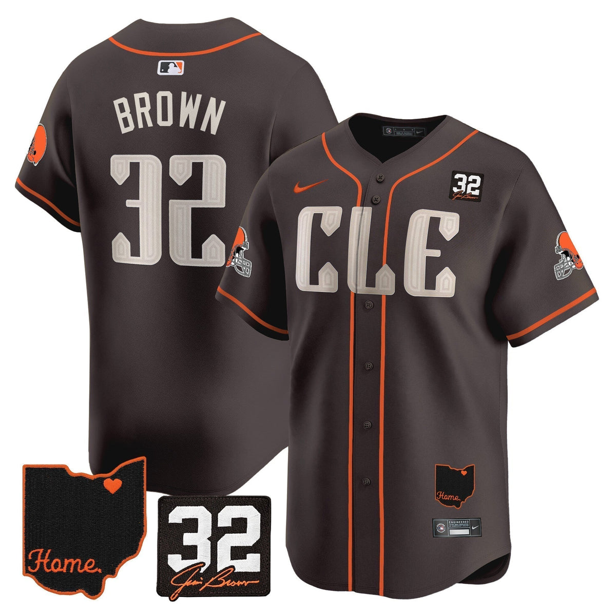 Men's Browns #32 Jim Brown Memorial & Home Patch Vapor Premier Limited Jersey - All Stitched