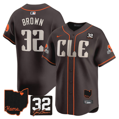 Men's Browns #32 Jim Brown Memorial & Home Patch Vapor Premier Limited Jersey - All Stitched