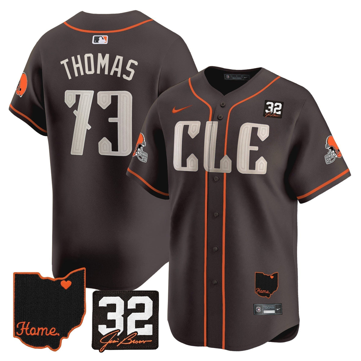 Men's Browns #32 Jim Brown Memorial & Home Patch Vapor Premier Limited Jersey - All Stitched