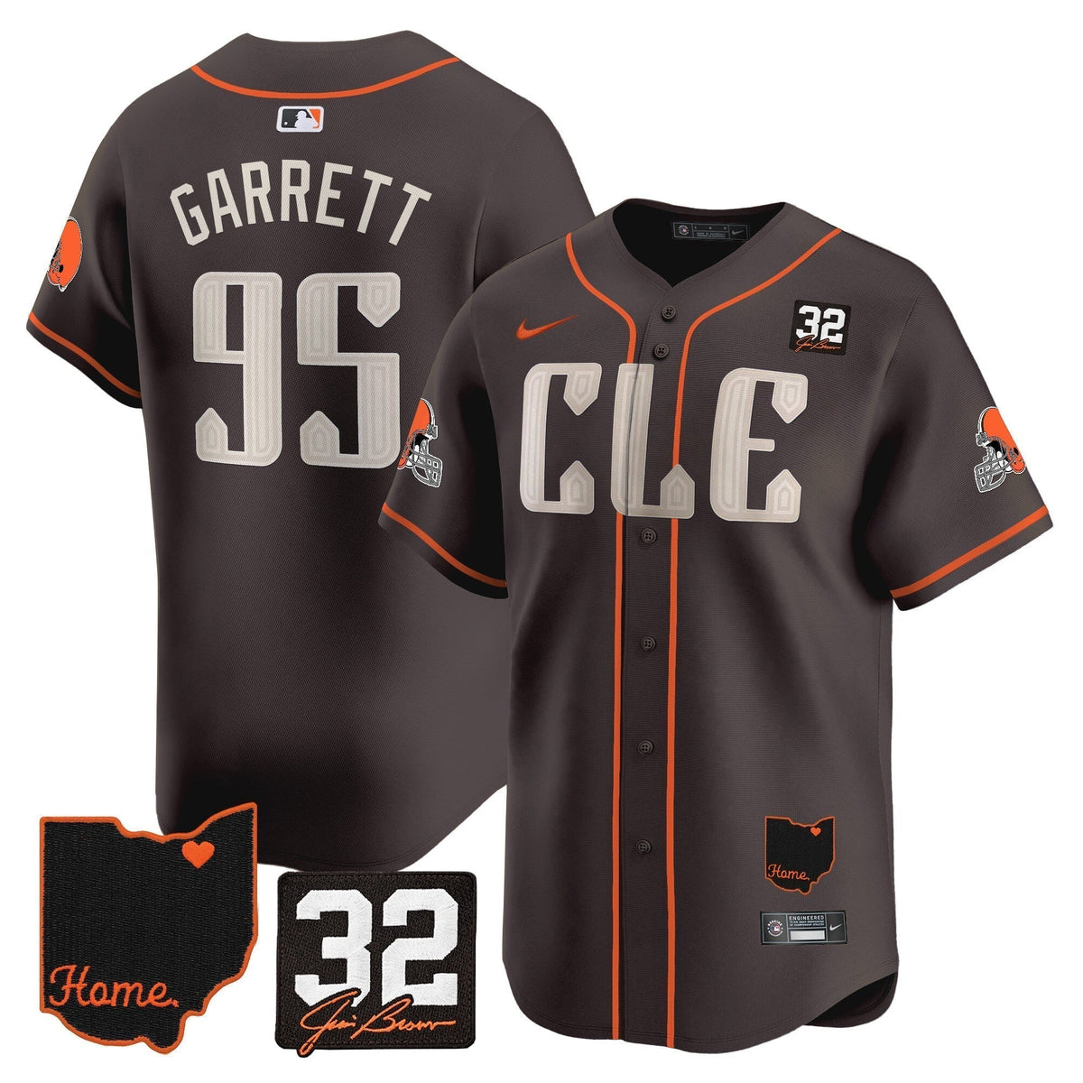 Men's Browns #32 Jim Brown Memorial & Home Patch Vapor Premier Limited Jersey - All Stitched