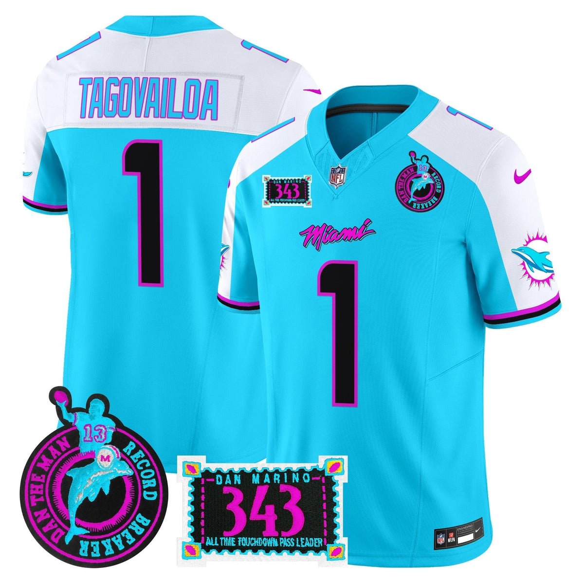 Men's Dolphins "Dan the Man Record Breaker" Patch Vapor Limited Jersey - All Stitched