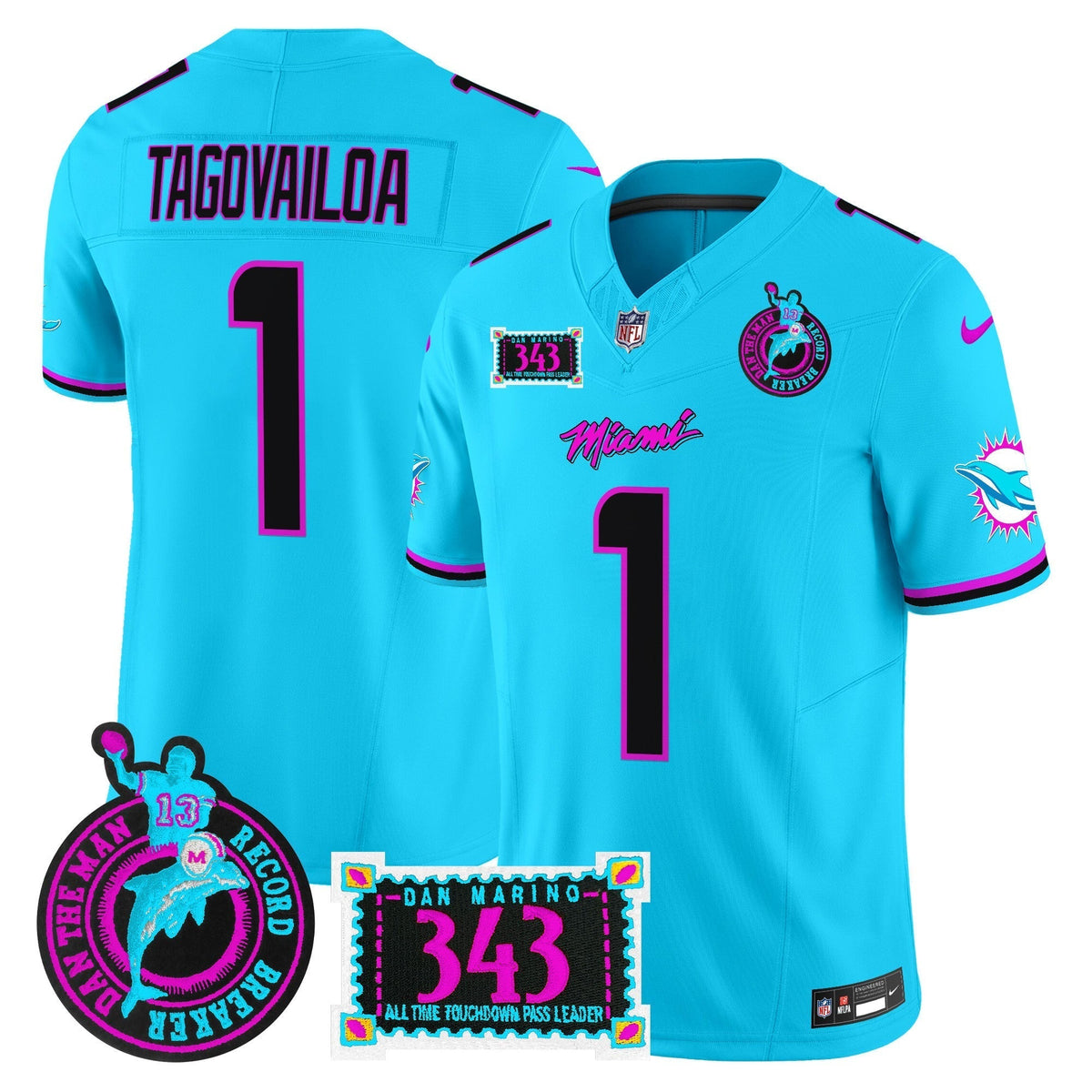 Men's Dolphins "Dan the Man Record Breaker" Patch Vapor Limited Jersey - All Stitched