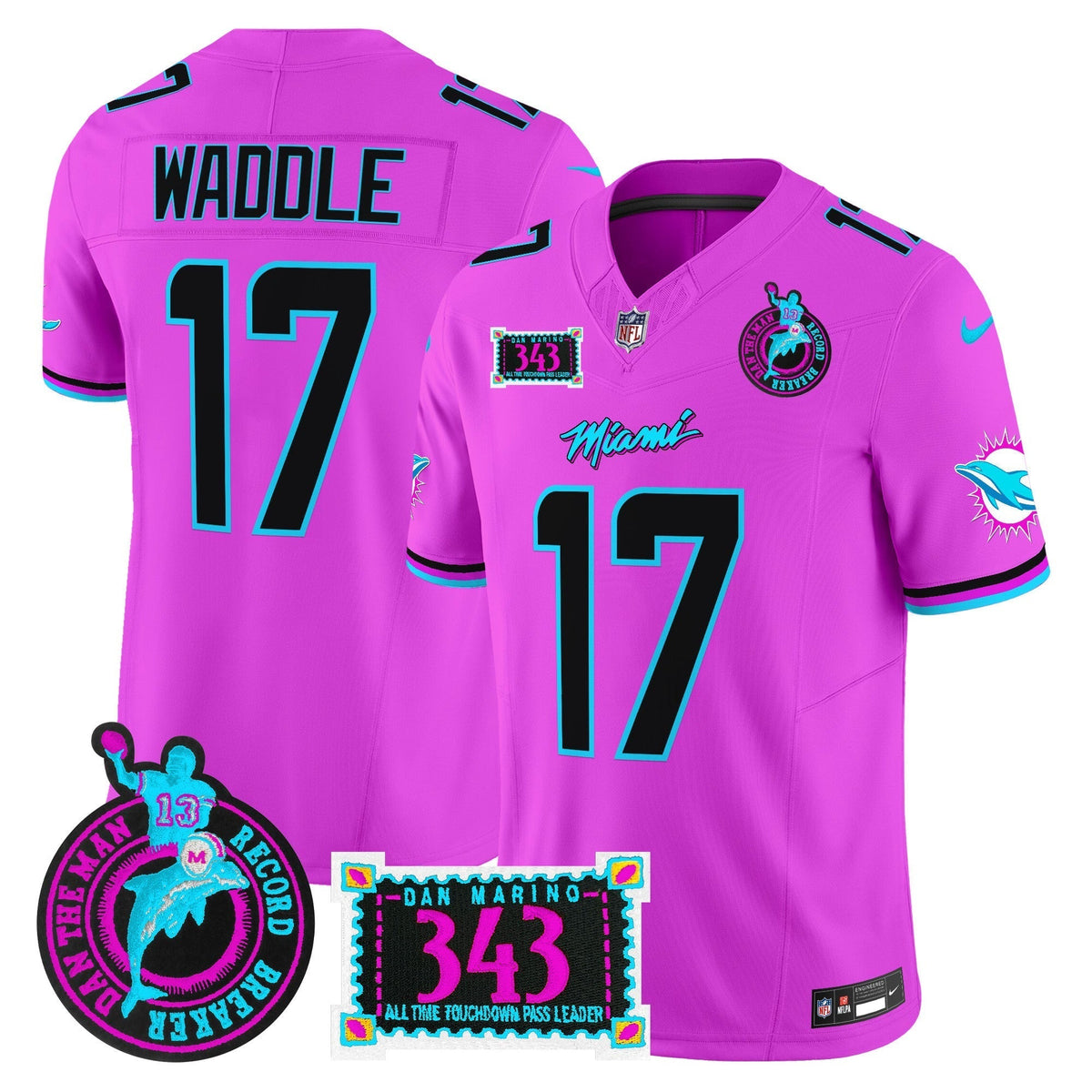 Men's Dolphins "Dan the Man Record Breaker" Patch Vapor Limited Jersey - All Stitched