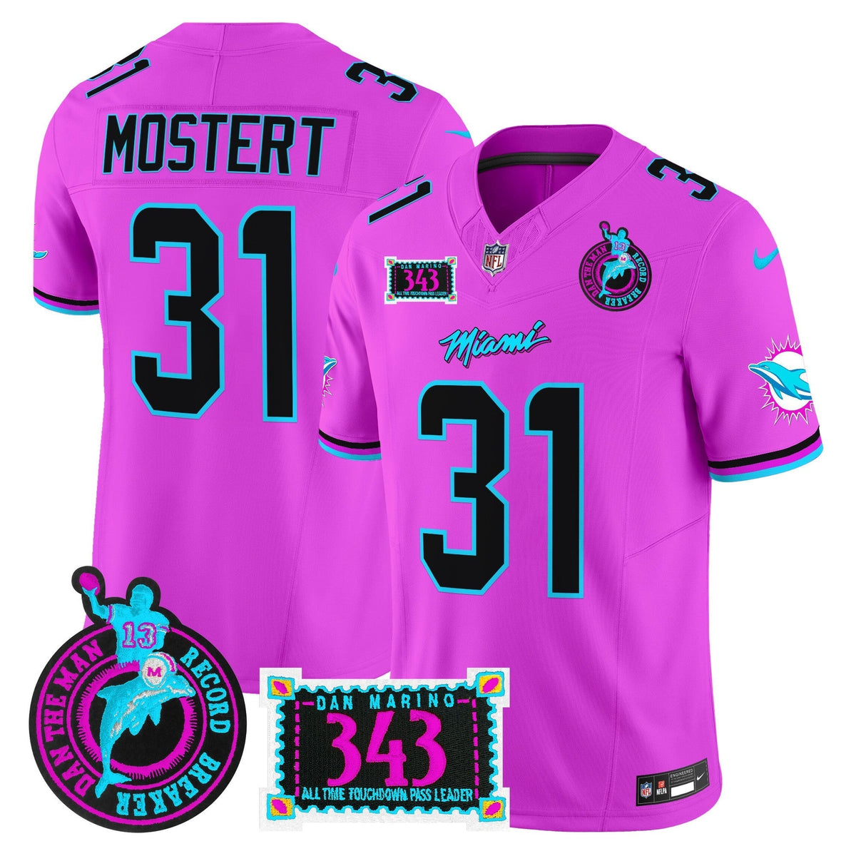 Men's Dolphins "Dan the Man Record Breaker" Patch Vapor Limited Jersey - All Stitched