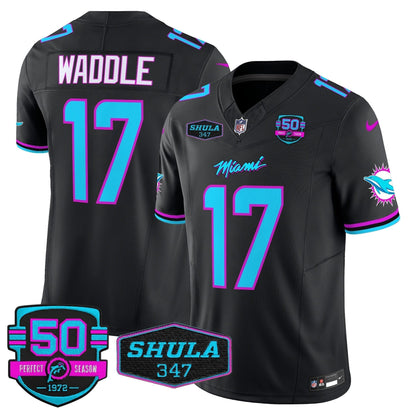 Dolphins "Miami Vice" Shula 347 & 50th Perfect Season Patch Vapor Limited Jersey  - All Stitched
