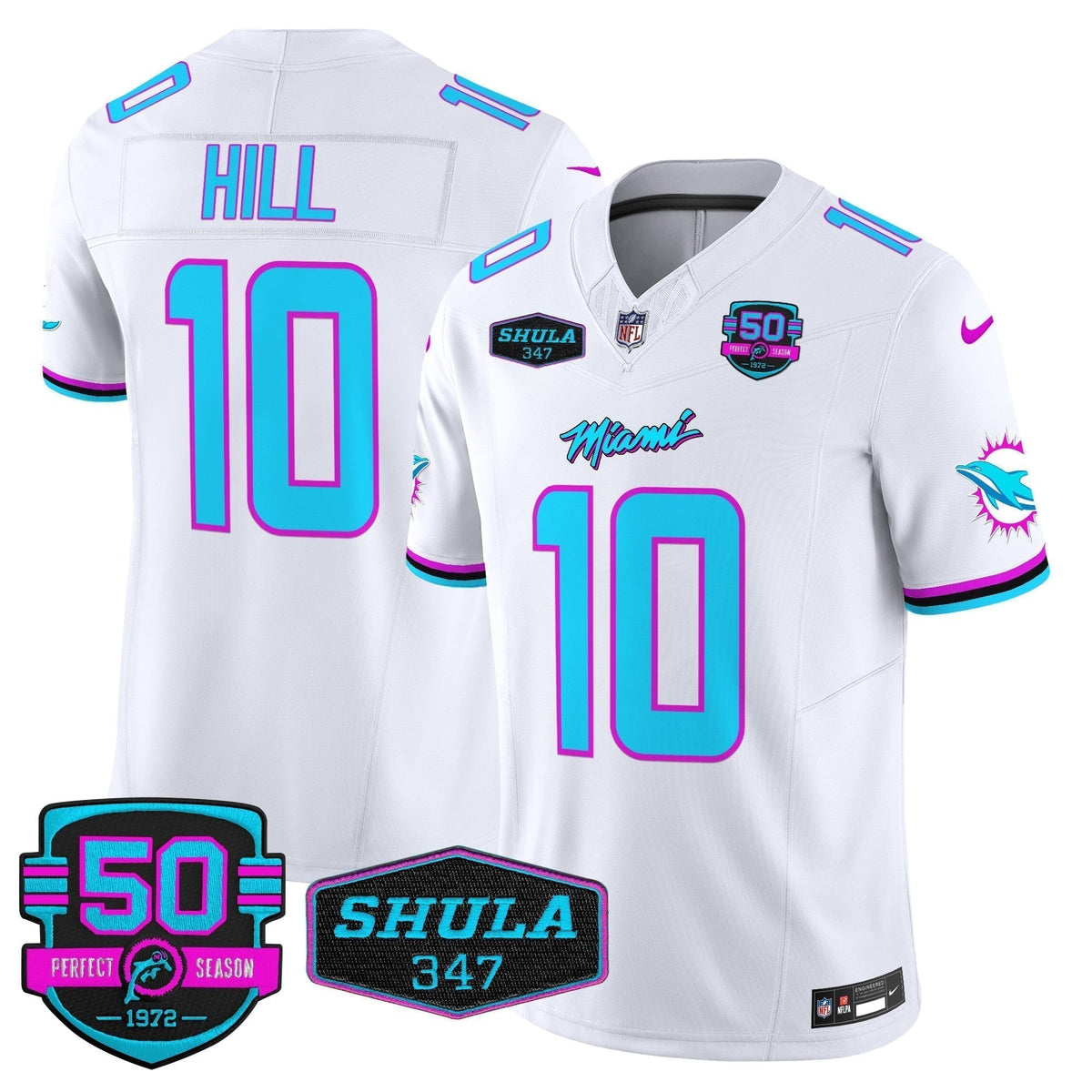 Dolphins "Miami Vice" Shula 347 & 50th Perfect Season Patch Vapor Limited Jersey  - All Stitched
