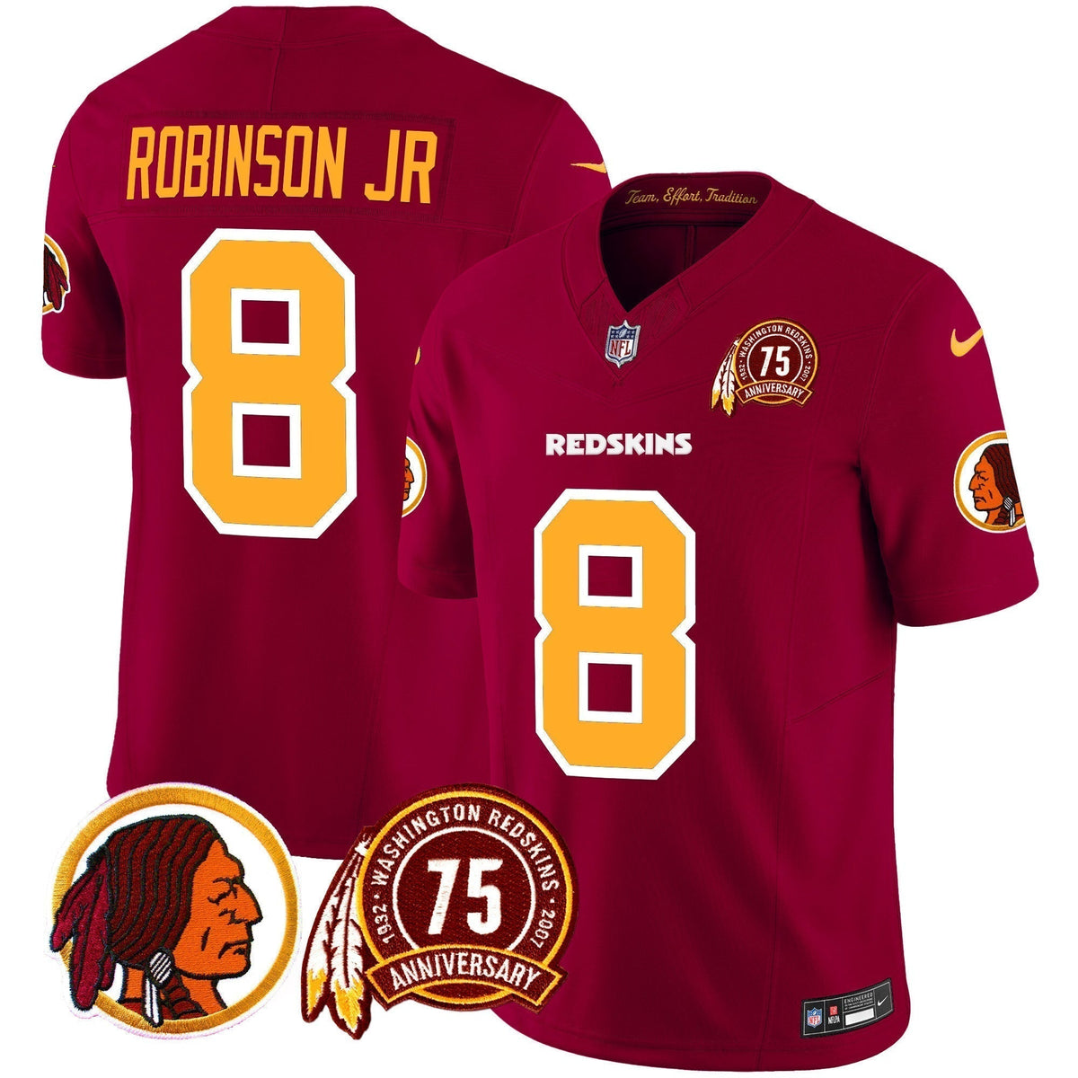 Men's Washington Redskins 75th Patch Throwback Vapor Limited Jersey - All Stitched