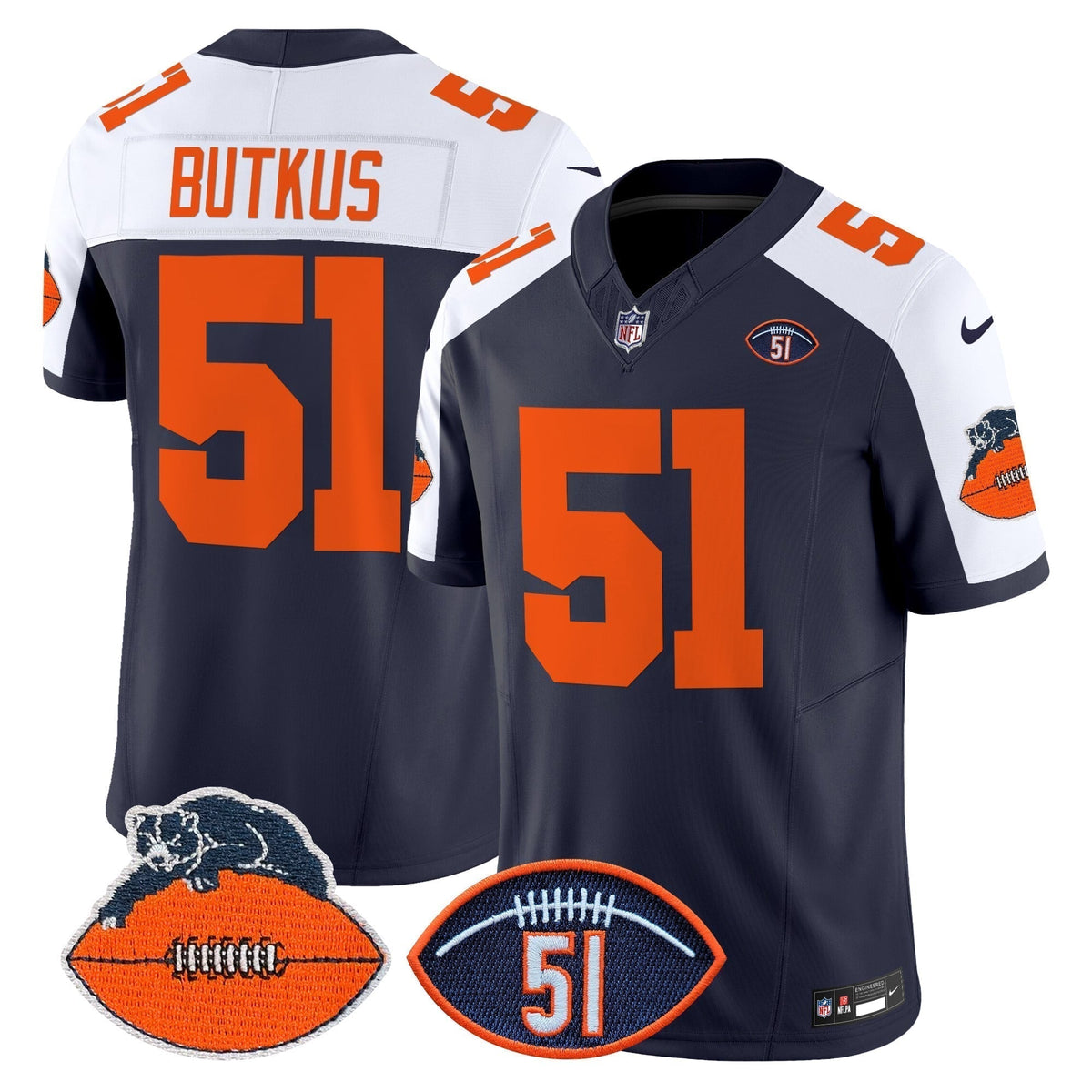 Men's Chicago Bears Dick Butkus Patch Throwback Vapor Limited Jersey - All Stitched