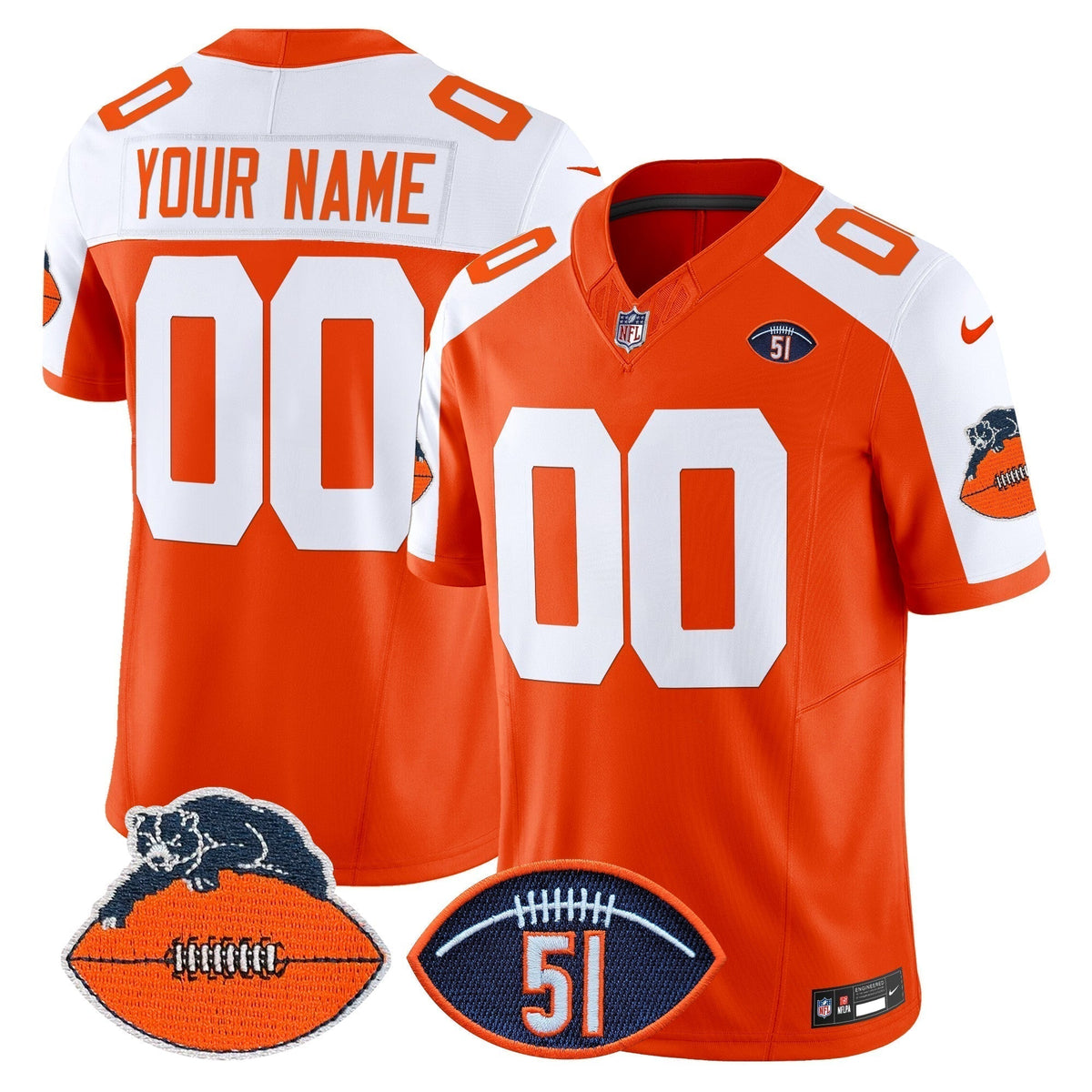 CHI Dick Butkus Patch Throwback Vapor Limited Custom Jersey - All Stitched