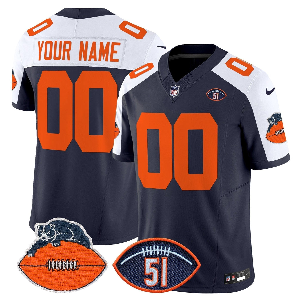 CHI Dick Butkus Patch Throwback Vapor Limited Custom Jersey - All Stitched