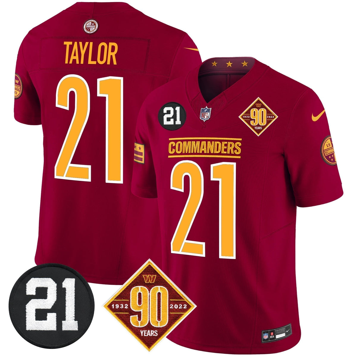 Men's Washington Commanders 90th & Sean Taylor Patch Vapor Limited Jersey - All Stitched