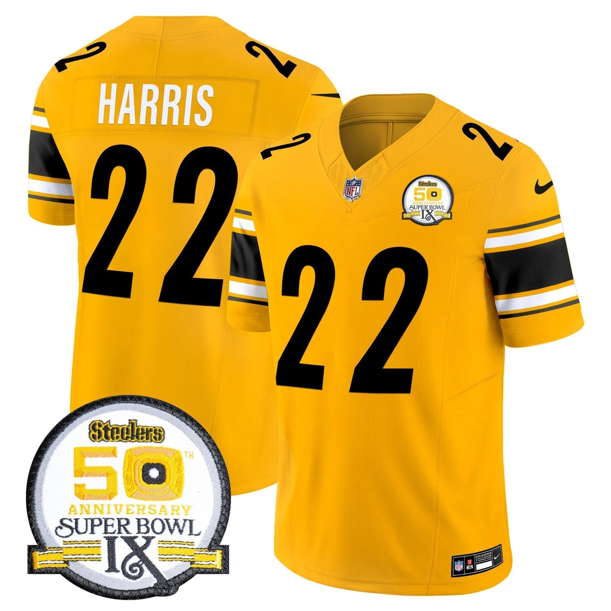 Men's Steelers 50th Anniversary Of Super Bowl IX Patch Vapor Limited Jersey - All Stitched