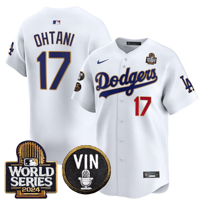 Dodgers 2024 World Series Gold Trim Vapor Premier Limited Jersey V2 - Stitched