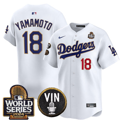 Dodgers 2024 World Series Gold Trim Vapor Premier Limited Jersey V2 - Stitched