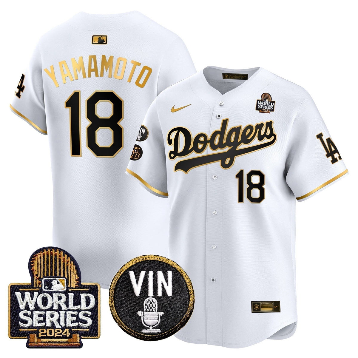 Dodgers 2024 World Series Gold Trim Vapor Premier Limited Jersey V2 - Stitched