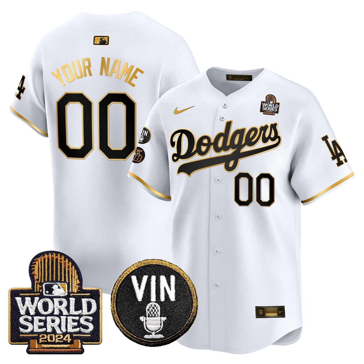 Dodgers 2024 World Series Gold Trim Vapor Premier Limited Custom Jersey V2 - Stitched