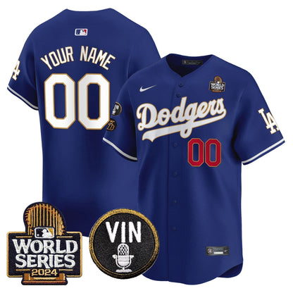 Dodgers 2024 World Series Gold Trim Vapor Premier Limited Custom Jersey V2 - Stitched
