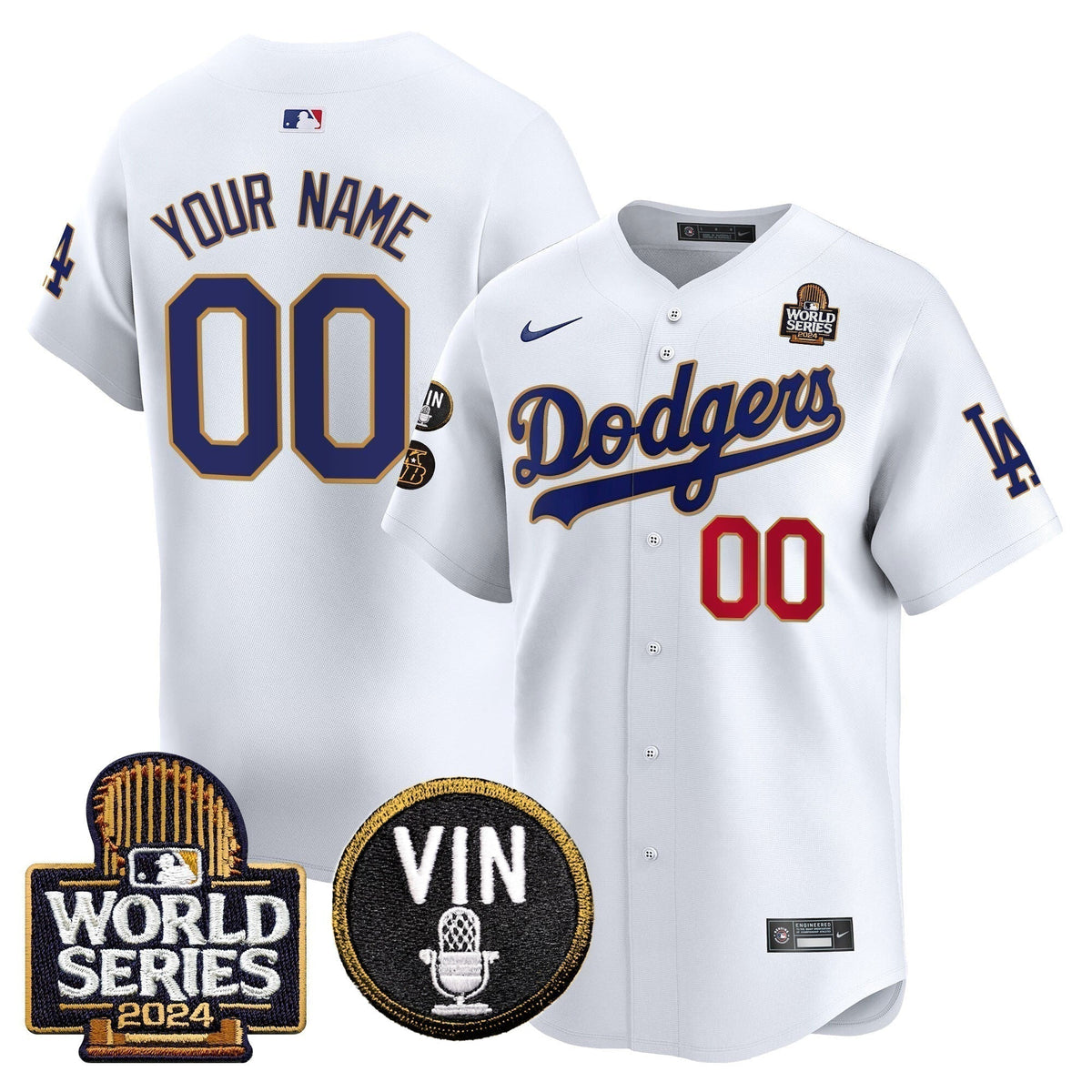 Dodgers 2024 World Series Gold Trim Vapor Premier Limited Custom Jersey V2 - Stitched