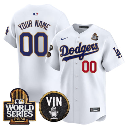 Dodgers 2024 World Series Gold Trim Vapor Premier Limited Custom Jersey V2 - Stitched