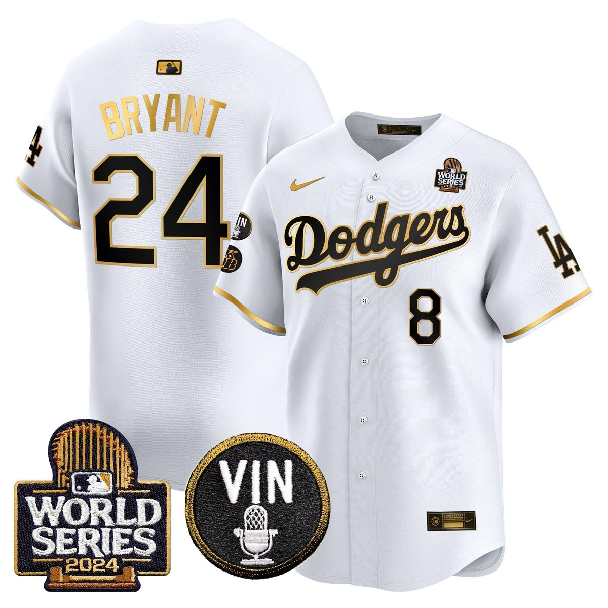 Dodgers 2024 World Series Gold Trim Vapor Premier Limited Jersey V2 - Stitched
