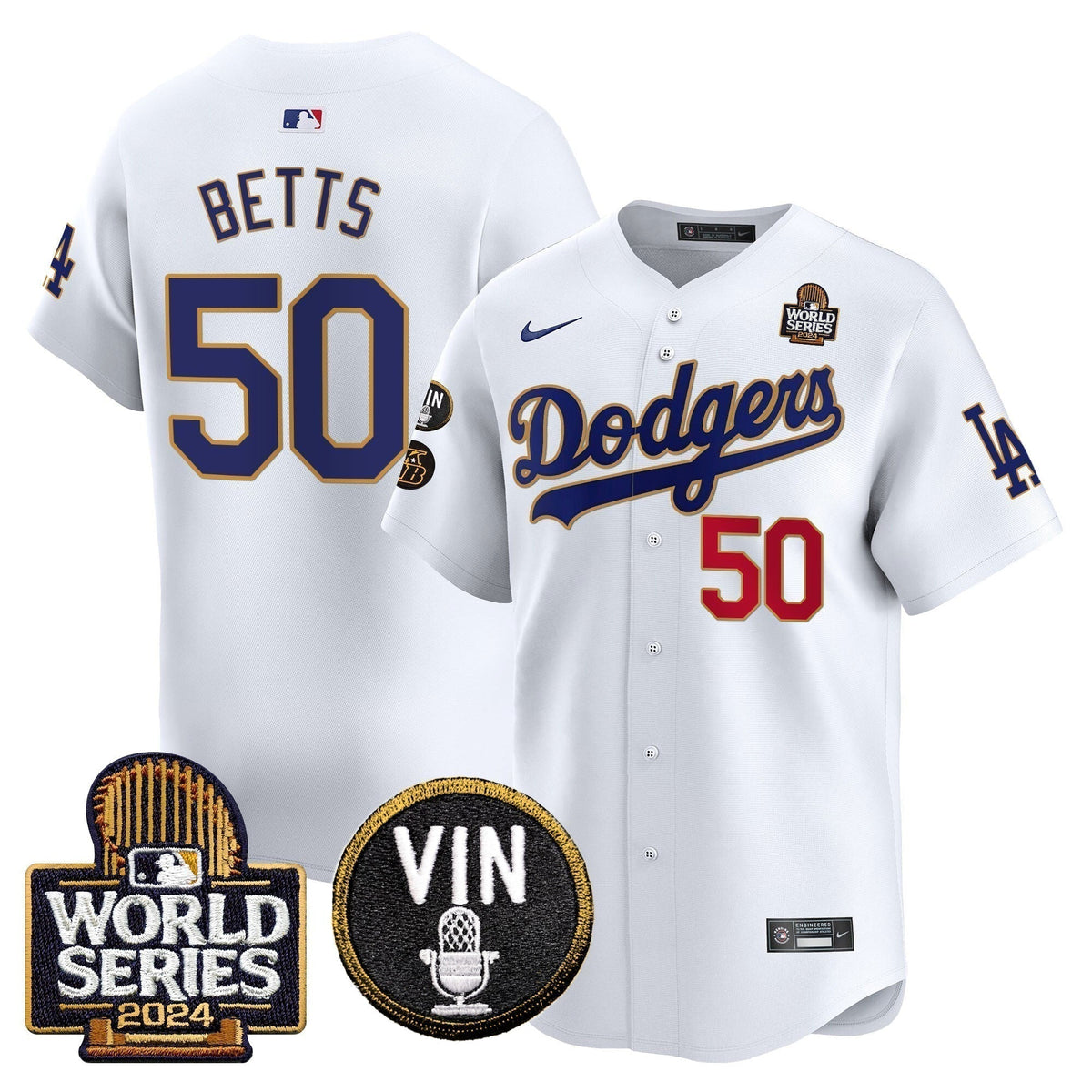 Dodgers 2024 World Series Gold Trim Vapor Premier Limited Jersey V2 - Stitched