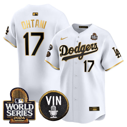 Dodgers 2024 World Series Gold Trim Vapor Premier Limited Jersey V2 - Stitched