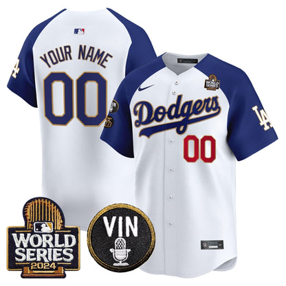 Dodgers 2024 World Series Gold Trim Vapor Premier Limited Custom Jersey V2 - Stitched