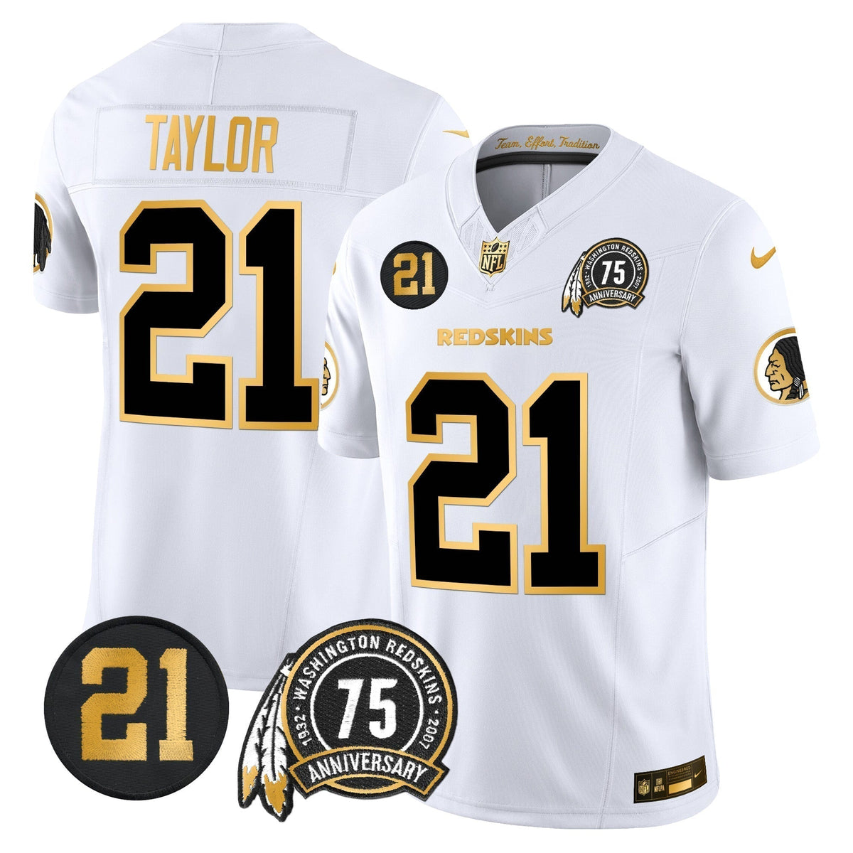 Men's Washington Redskins 75th & Sean Taylor Patch Gold Vapor Limited Jersey - All Stitched